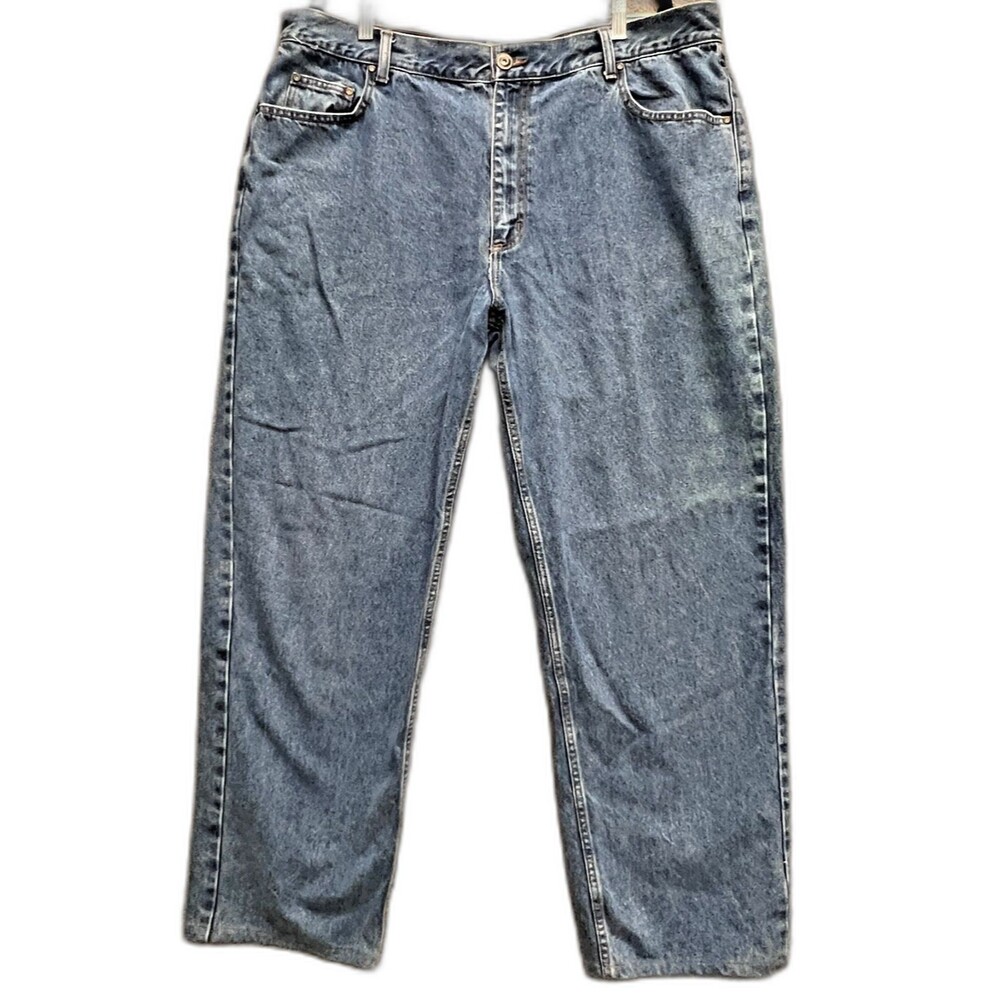 Men's Jeans 40X29 Medium Wash Denim cotton Relaxed Straight High-rise Red Head